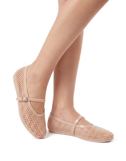 SEQWL Flat ballerinas jelly shoes with adjustable buckle strap in beige, 4 of 5
