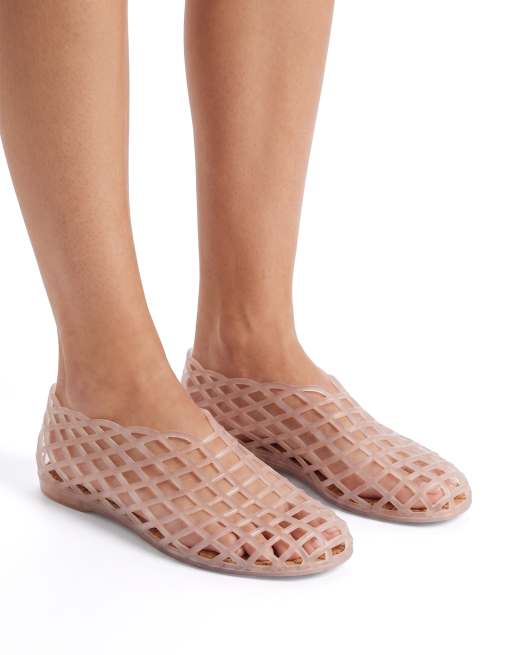 SEQWL Flat ballerinas jelly shoes with mesh cut-out detail in beige, 4 of 5