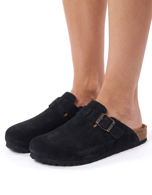 SEQWL flat heel slip-on clog mule sandals in black, 4 of 5