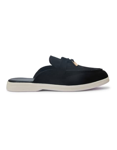 SEQWL flat heel slip-on mule loafers in black - view 1