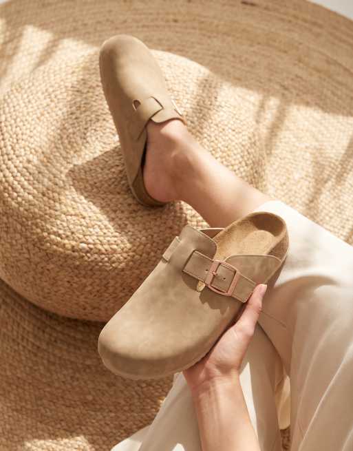 SEQWL Flat mule clogs open back slip ons with buckle detail in beige, 2 of 5