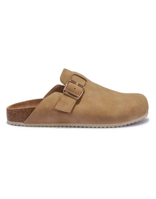 SEQWL Flat mule clogs open back slip ons with buckle detail in beige, 3 of 5
