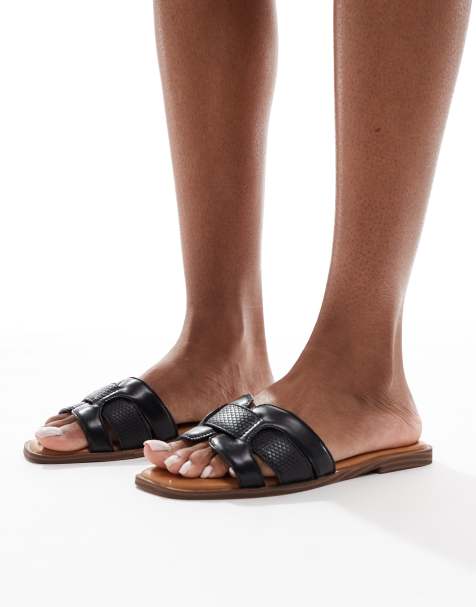 SEQWL flat sandals in black faux leather - view 1
