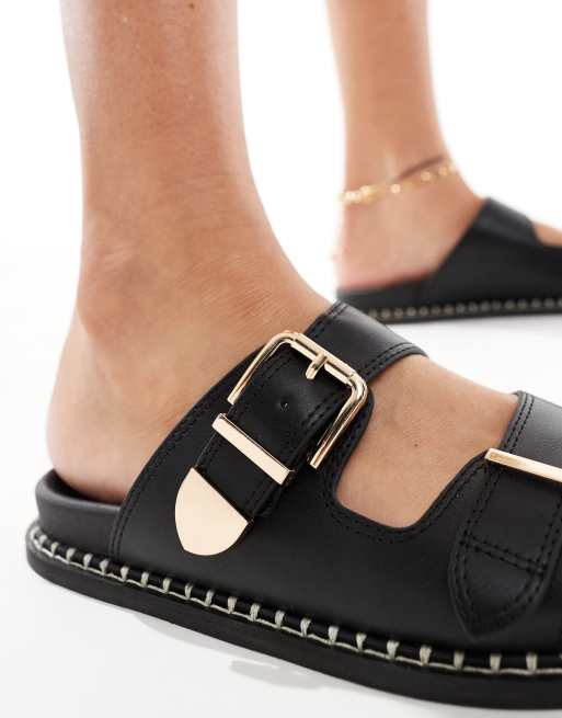 SEQWL flat sandals with contrast studded sole in black