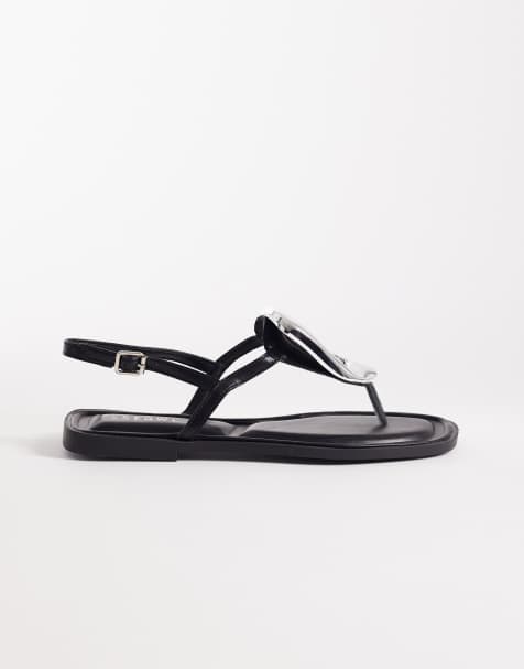 SEQWL  flat sandals with gold emballishment in black - view 1