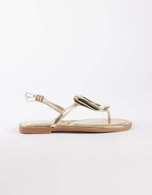 Seqwl Flat Sandals With Gold Embellishment In Neutral