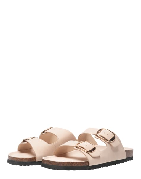 SEQWL Flat slide sandals with buckle closure in beige - view 1