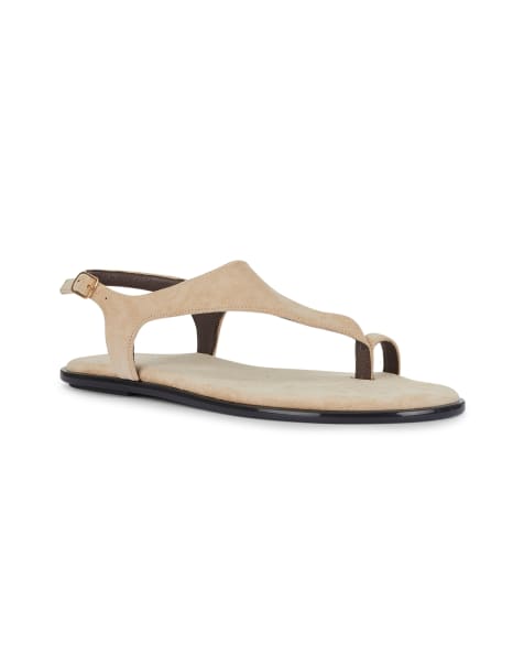 SEQWL Flat thong sandals with ankle strap and buckle detail in natural - view 1