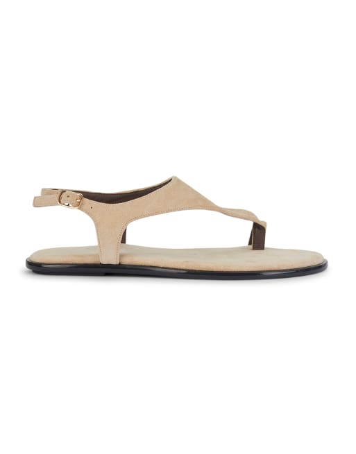 SEQWL Flat thong sandals with ankle strap and buckle detail in natural, 3 of 5