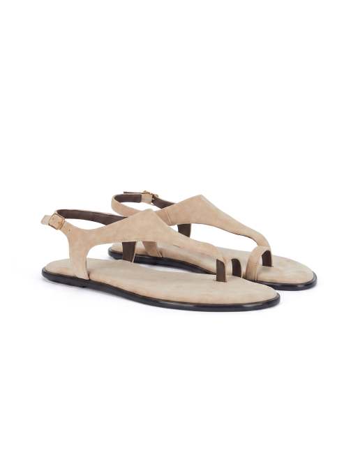 SEQWL Flat thong sandals with ankle strap and buckle detail in natural, 5 of 5