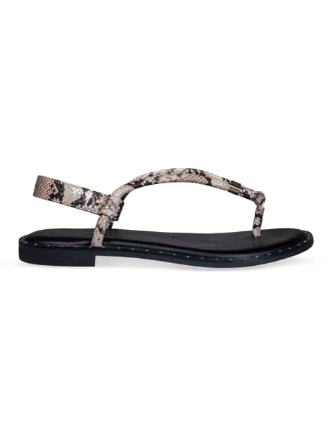SEQWL Flat toe post sandals summer slingback open toe beach shoes in snake - view 1