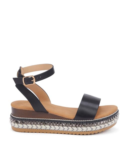 SEQWL Flatform wedge sandals with ankle buckle strap in black