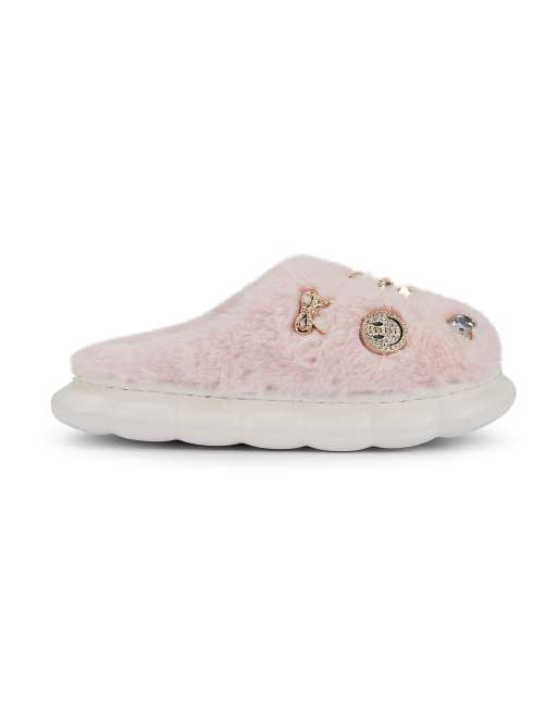 SEQWL Fluffy mule slippers warm slip ons with charm details in pink, 5 of 5