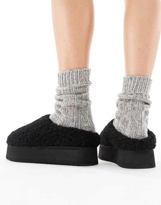 SEQWL fluffy teddy flatform mules in black , 3 of 4
