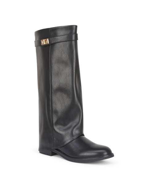 SEQWL Fold over knee high boots zipped with buckle detail in black - view 1