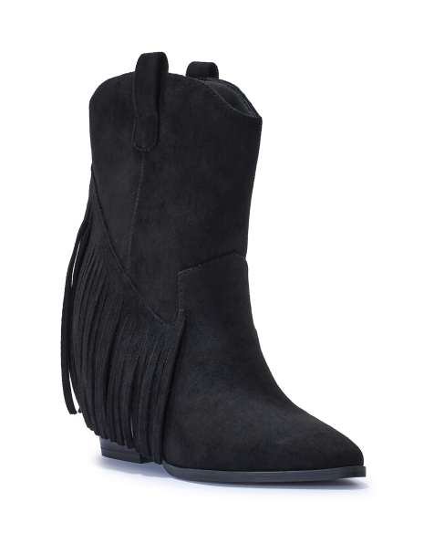 SEQWL Fringe western cowboy calf boots with side tassels in black - view 1