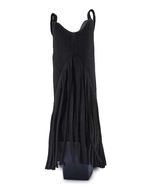 SEQWL Fringe western cowboy calf boots with side tassels in black, 2 of 4