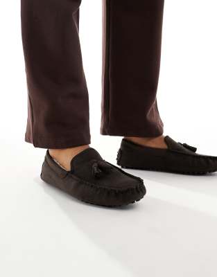 SEQWL SEQWL fur lined ruched moccasins in chocolate-Brown