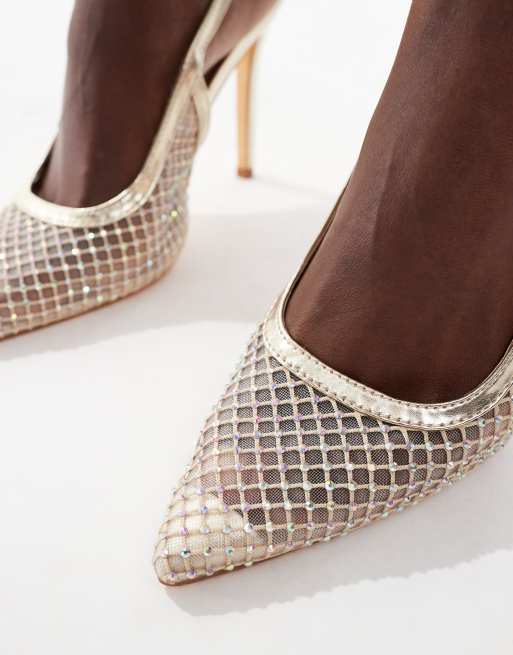 SEQWL Fury slingback embellished heeled shoes in gold