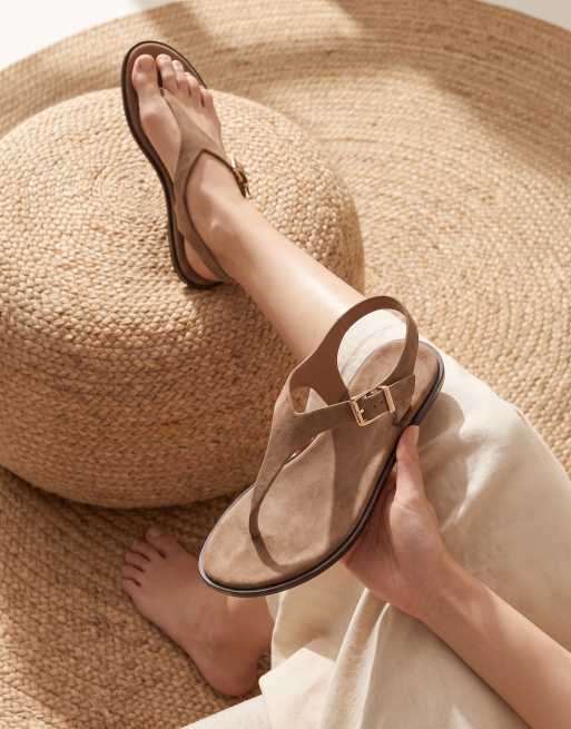 SEQWL Gladiator style thong sandals with ankle strap and buckle in taupe, 2 of 5