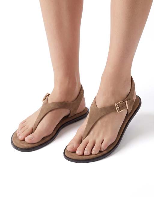 SEQWL Gladiator style thong sandals with ankle strap and buckle in taupe, 4 of 5