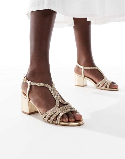 SEQWL Hallie block heeled embellished sandals in gold - view 1