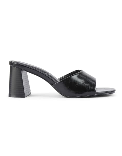 SEQWL Heeled mules slip on sandals with mid height block heel in black - view 1