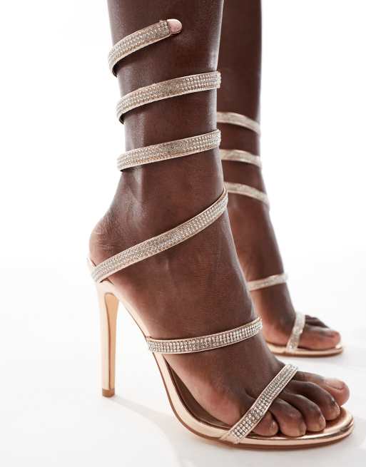 SEQWL Helen embellished spiral heeled sandals in rose gold