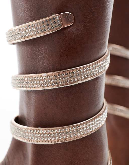 SEQWL Helen embellished spiral heeled sandals in rose gold
