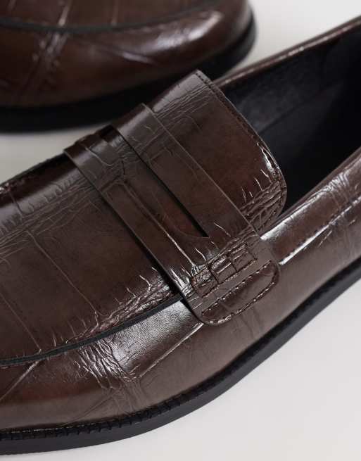 SEQWL Hero croc ruched detail loafers in chocolate brown, 2 of 4