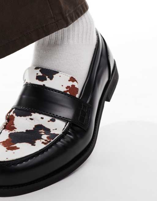 SEQWL - Hero - Loafers met tong met koeienprint in zwart, 4 van 4