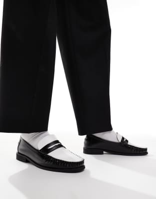 ASOS DESIGN loafers in brown and beige with gold hardware