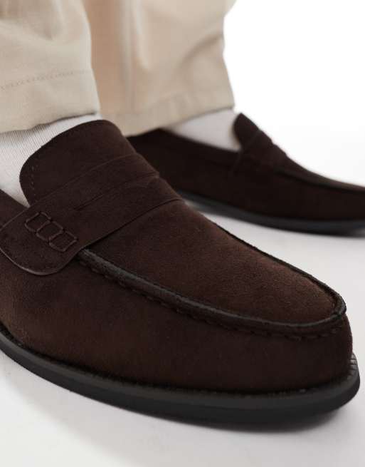SEQWL Hero saddle loafers in faux suede chocolate