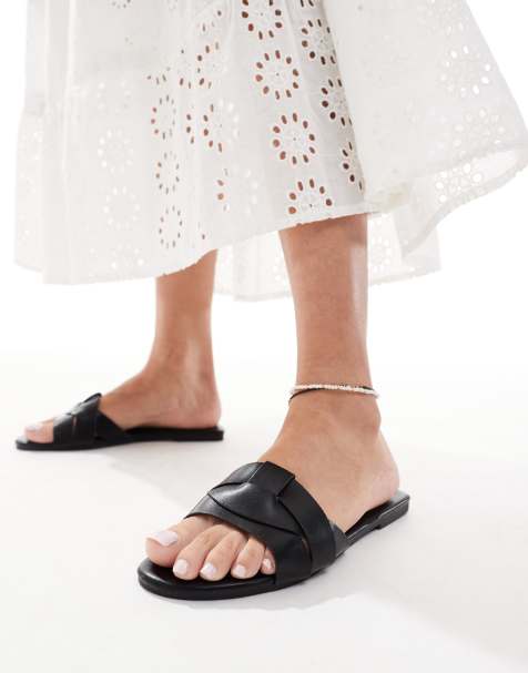 SEQWL Heron woven detail flat sandals in black - view 1
