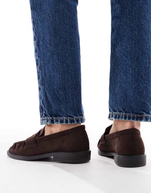 SEQWL - Hersche - Loafers van imitatiesuède met rimpeleffect en brede pasvorm in chocoladebruin, 4 van 4