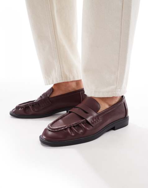 SEQWL Hershe ruched loafers in burgundy - view 1