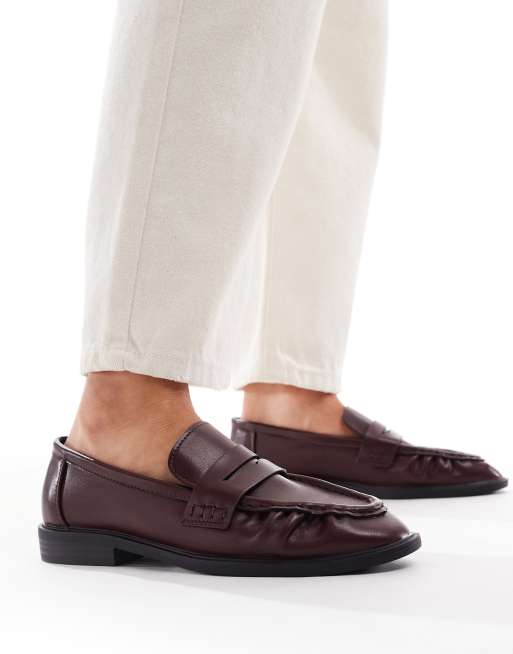 SEQWL Hershe ruched loafers in burgundy