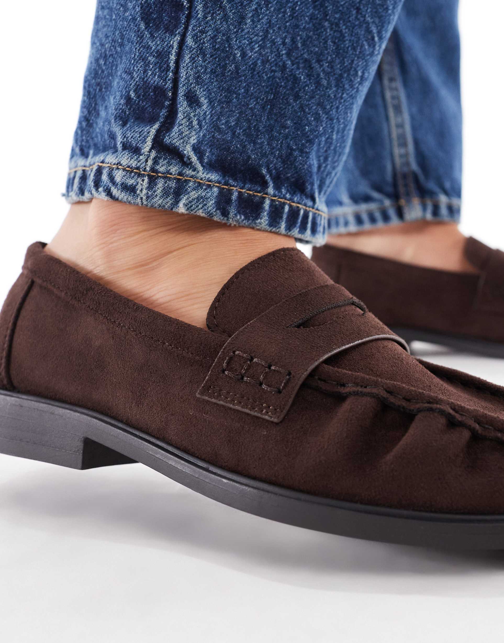 seqwl hershe ruched loafers in suedette chocolate