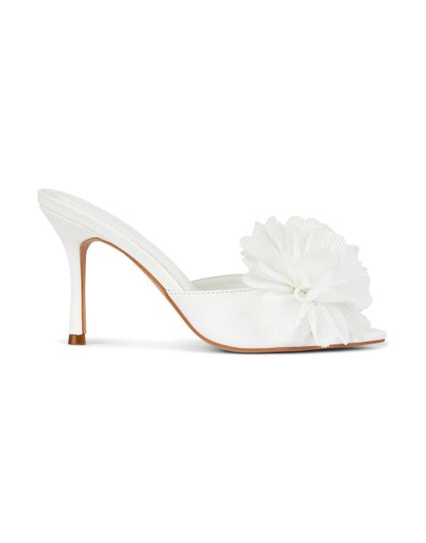 SEQWL High heel pointed toe mules with maxi pom-pom detail in white - view 1