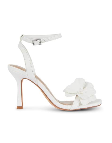 SEQWL High heel sandals with flower detail and ankle strap in white - view 1