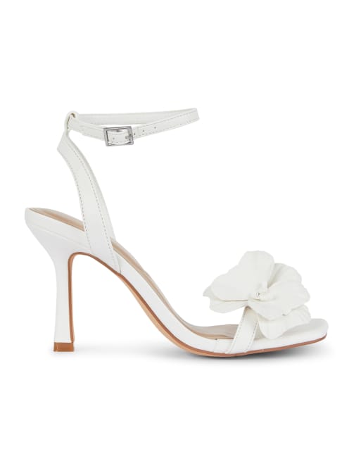 SEQWL High heel sandals with flower detail and ankle strap in white, 3 of 5