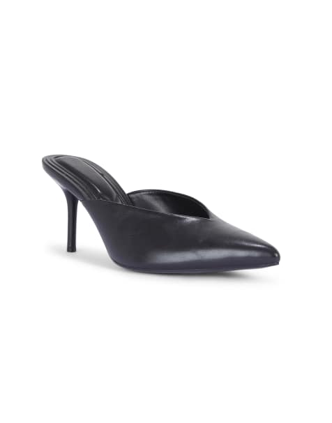 SEQWL High heel slip on mules pointed toe v front shoes in black - view 1