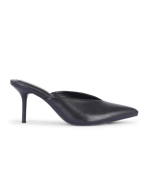 SEQWL High heel slip on mules pointed toe v front shoes in black, 3 of 5