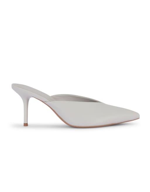 SEQWL High heel slip on mules pointed toe v front shoes in grey, 3 of 5