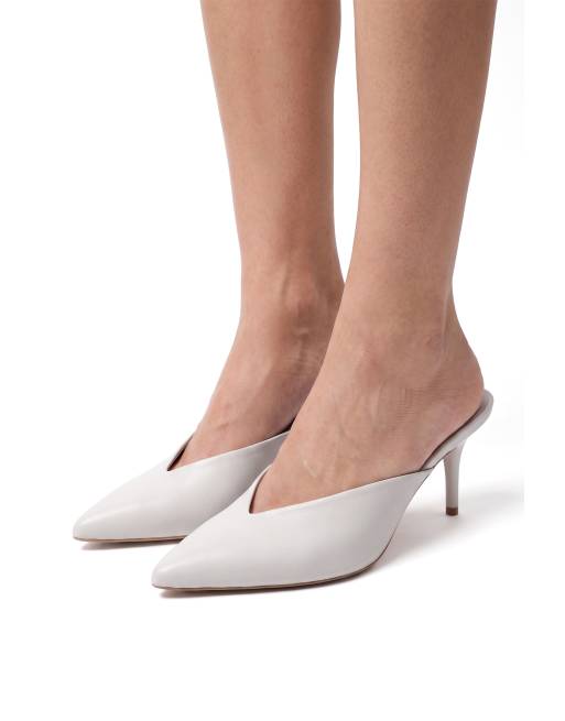 SEQWL High heel slip on mules pointed toe v front shoes in grey, 4 of 5