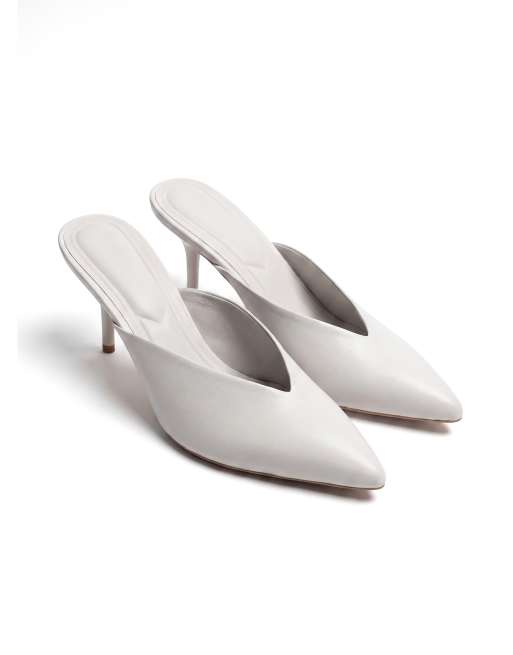 SEQWL High heel slip on mules pointed toe v front shoes in grey, 5 of 5