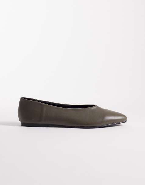 SEQWL high vamp ballet flats in olive - view 1
