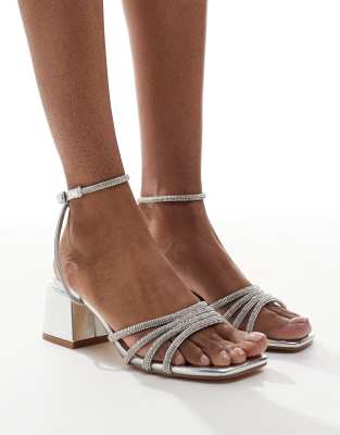 Hippo strappy block heeled sandals in silver