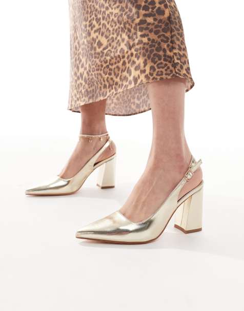 SEQWL Hogan block heeled shoes in gold pu - view 1