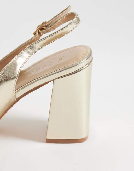 SEQWL Hogan block heeled shoes in gold pu, 4 of 4